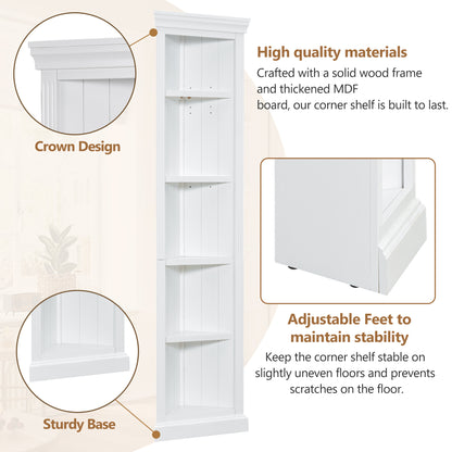 83.4" Tall Two Wood Bookcase with Two Corner Shelf Suite,5-Tier Home Decor Bookshelves Suite with Adjustable Storage Shelves,Free Standing Storage Shelves Suite for Living Room,Home Office,White