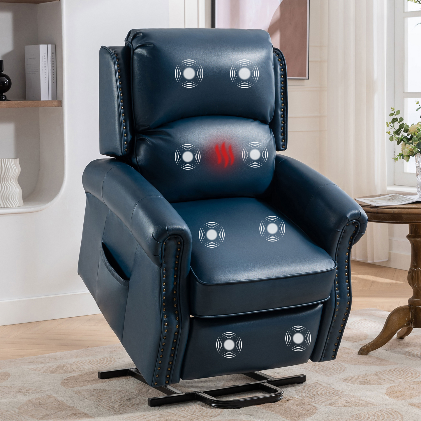 Lehboson Lift Recliner Chair, Electric Power Lift Recliner Chair for Elderly With Eight Points Massage And Heating,(Navy Blue)