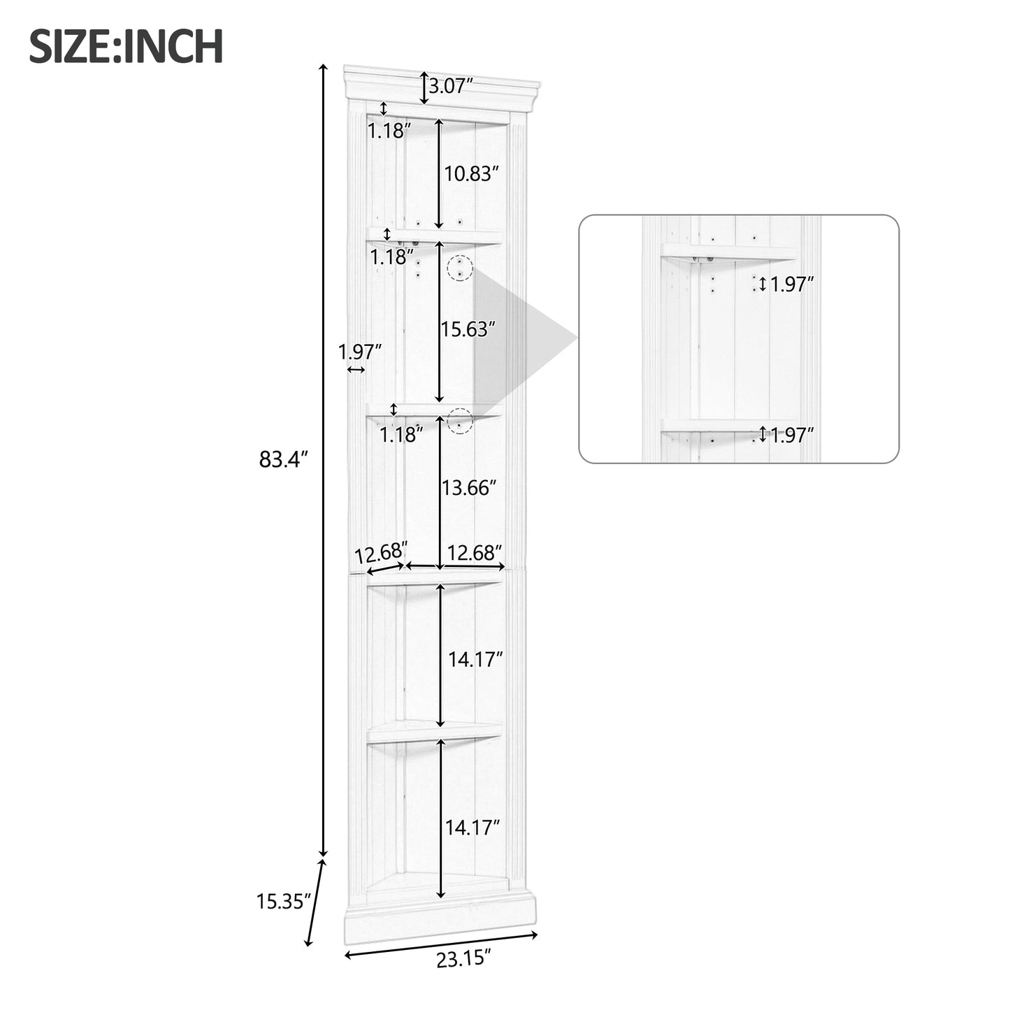 83.4" Tall Two Wood Bookcase with Two Corner Shelf Suite,5-Tier Home Decor Bookshelves Suite with Adjustable Storage Shelves,Free Standing Storage Shelves Suite for Living Room,Home Office,White