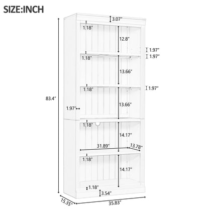 83.4" Tall Two Wood Bookcase with Two Corner Shelf Suite,5-Tier Home Decor Bookshelves Suite with Adjustable Storage Shelves,Free Standing Storage Shelves Suite for Living Room,Home Office,White