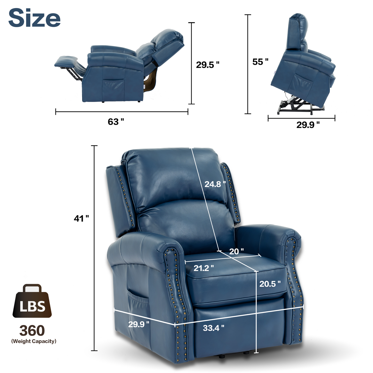 Lehboson Lift Recliner Chair, Electric Power Lift Recliner Chair for Elderly With Eight Points Massage And Heating,(Navy Blue)