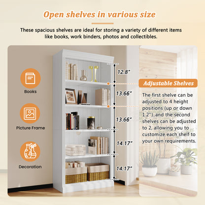 83.4" Tall Two Wood Bookcase with Two Corner Shelf Suite,5-Tier Home Decor Bookshelves Suite with Adjustable Storage Shelves,Free Standing Storage Shelves Suite for Living Room,Home Office,White