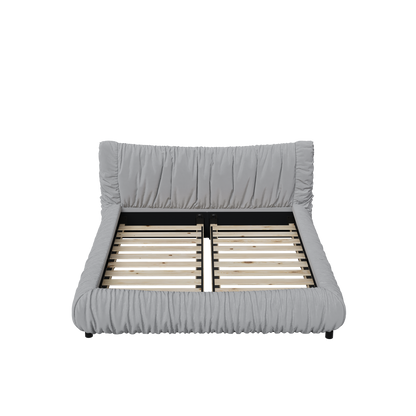 King Size Luxury Upholstered Platform Bed with Removable Cushion and Solid Wood Frame,suitable for Multiple heights of mattresses,LIGHT GREY