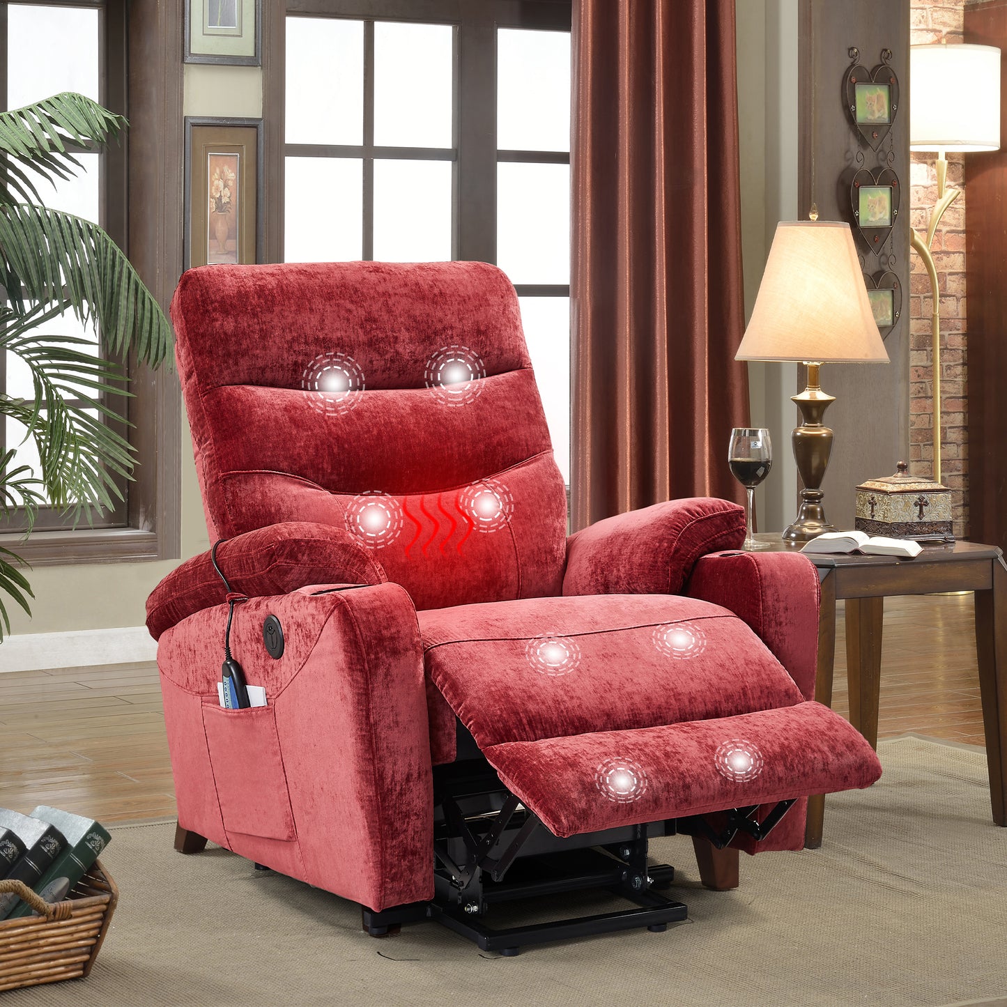 Liyasi Electric Power Lift Recliner Chair Sofa with Massage and Heat for Elderly, 3 Positions, 2 Side Pockets and Cup Holders, USB Ports, High-end quality fabric